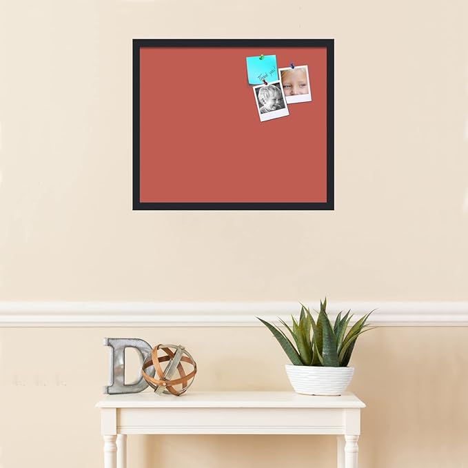 PinPix 24x20 Inch Cork Bulletin Board. This Decorative Framed Pin Board Comes with Crimson Pastel Design and a Satin Black Frame. Ideal for Home Office Decor or Message Board (PinPix-1807)