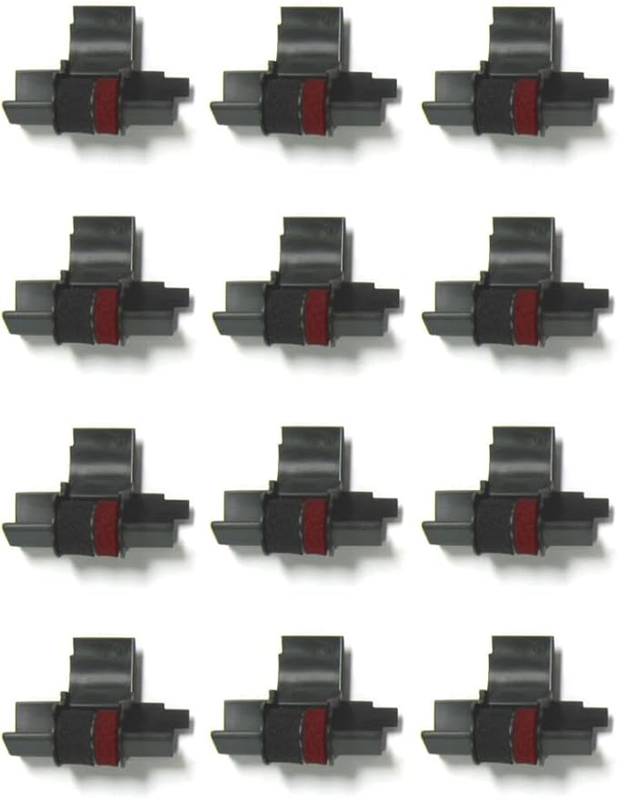 (12 Pack) Calculator Ink Roller Fits Sharp EL-1801V EL-1750V EL-1611V Casio HR-170RC HR-200RC HR-300RC Canon P23-DHV-3 and More Black/Red IR-40T CP-13 EA-772R Compatible/Replacement by COMPUMATIC