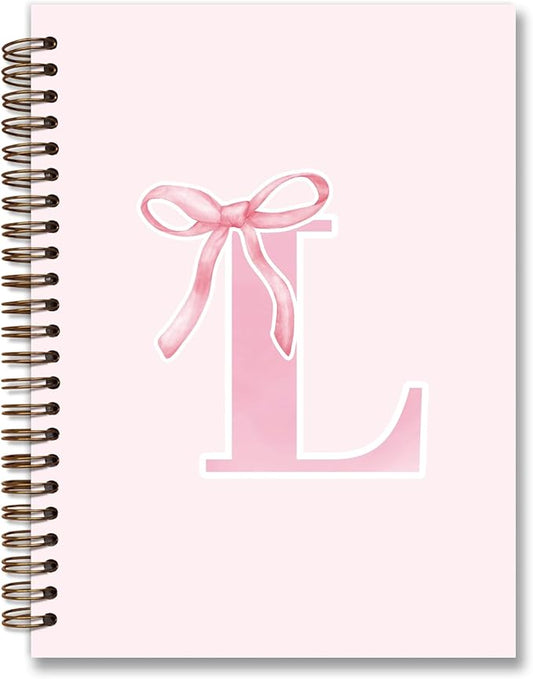 Coquette Trendy Preppy Pink Bow Spiral Notebook,Initial L Journal Personalized Teen Girl Gifts,Monogrammed Gifts for Women Teen Girl,College Ruled Hardcover Spiral Notebook 5.5 x 8.3