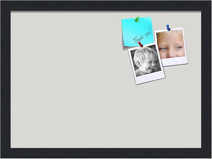 PinPix 18x13 Inch Cork Bulletin Board. This Decorative Framed Pin Board Comes with Light Stone Design and a Satin Black Frame. Ideal for Home Office Decor or Message Board (PinPix-1809)