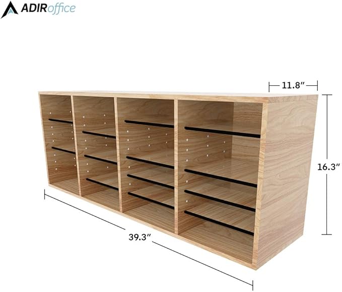 AdirOffice Wooden Adjustable Literature Organizer, 24 Compartment Office Mailbox, or Classroom Literature Organizer, Medium Oak