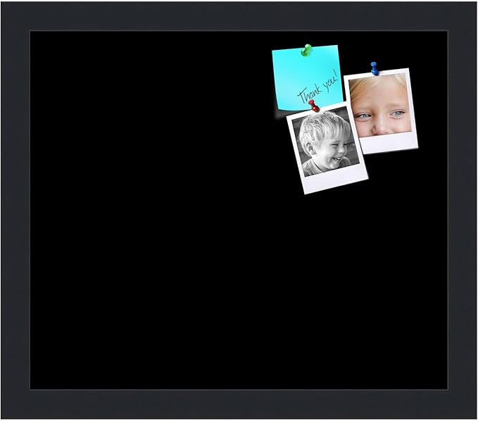 PinPix 14x12 Inch Cork Bulletin Board. This Decorative Framed Pin Board Comes with Solid Black Design and a Satin Black Frame. Ideal for Home Office Decor or Message Board (PinPix-622)