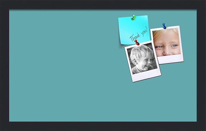 PinPix 20x12 Inch Cork Bulletin Board. This Decorative Framed Pin Board Comes with Aqua Pastel Design and a Satin Black Frame. Ideal for Home Office Decor or Message Board (PinPix-1806)