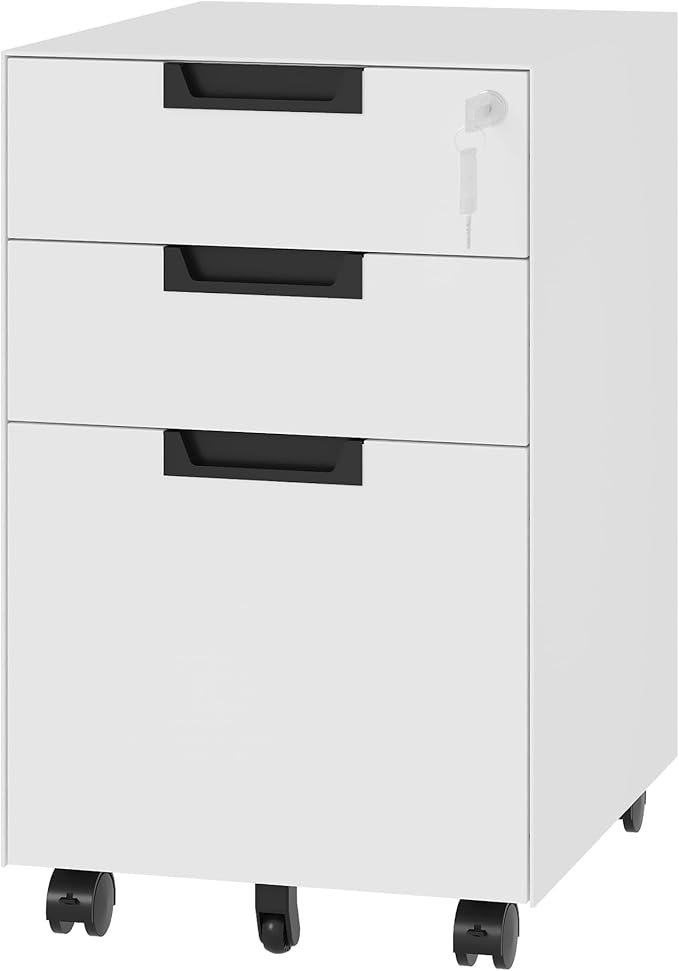 3 Drawer Vertical File Cabinets, Mobile Filling Cabinet with Lock for Legal/Letter Size, Pre-Built Office Storage File Cabinet with Wheels Under Desk - Fully Assembled