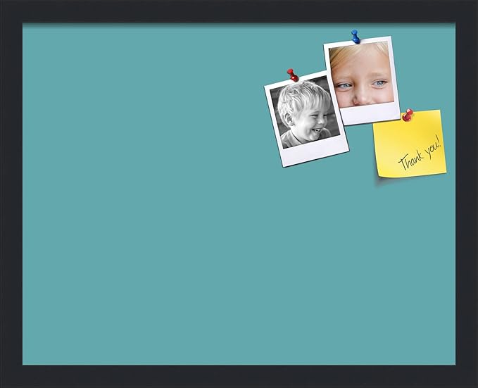 PinPix 19x15 Inch Cork Bulletin Board. This Decorative Framed Pin Board Comes with Aqua Pastel Design and a Satin Black Frame. Ideal for Home Office Decor or Message Board (PinPix-1806)