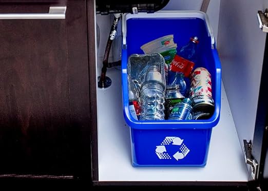 Multi Recycling System with Three Stackable 5 Gallon Bins to Build Your Recycling Center for Offices, Homes, Garages, Businesses - (9 Pack, Blue/Grey/Green)