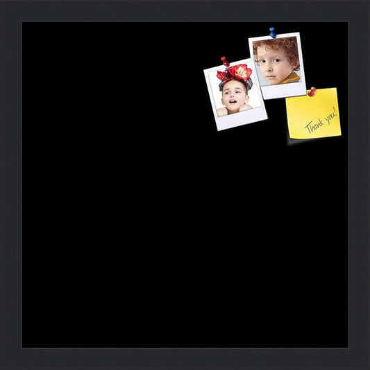 PinPix 15x15 Inch Cork Bulletin Board. This Decorative Framed Pin Board Comes with Solid Black Design and a Satin Black Frame. Ideal for Home Office Decor or Message Board (PinPix-622)