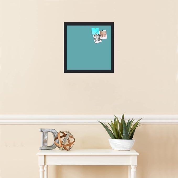 PinPix 15x15 Inch Cork Bulletin Board. This Decorative Framed Pin Board Comes with Aqua Pastel Design and a Satin Black Frame. Ideal for Home Office Decor or Message Board (PinPix-1806)