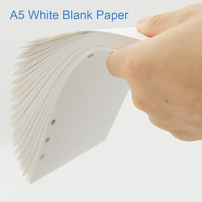(5-Pack) A5 Blank Paper, Refills for Filofax Planner, Organizer, Binders, 6 Hole Punched, Total 500 Sheets/1000 Pages, 100gsm, White, 5.8 x 8.2 Inch, 6 Hole Filler Paper