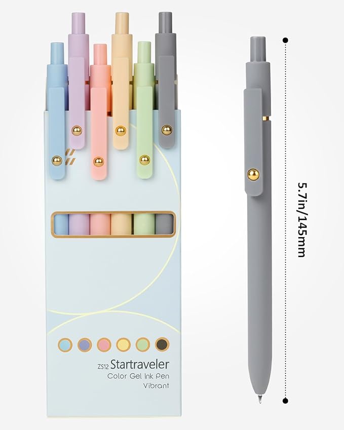 FIOVER Colored Pens, 6 Pack Colorful Gel Pens, Quick-Dry 0.7mm Medium Point for Journaling, Note Taking, Doodling, Aesthetic Office School Supplies, Gifts for Women Men(Multiple Colors)