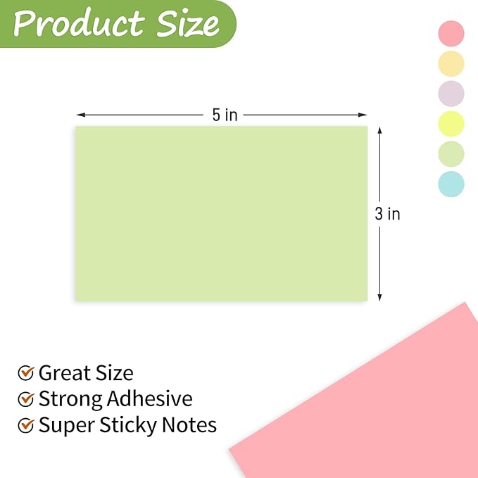 480 Sheets 3x5 Inches Large Sticky Notes,Self-Stick Post Stickies Colorful Super Sticking Power Memo Pads for Teacher Supply,School and Office