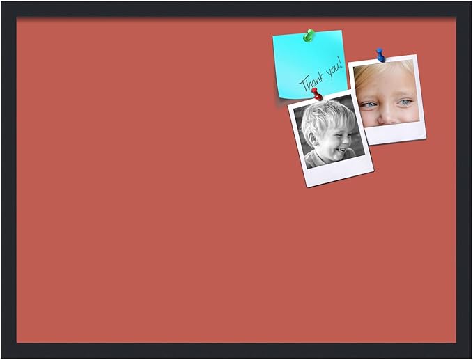 PinPix 27x20 Inch Cork Bulletin Board. This Decorative Framed Pin Board Comes with Crimson Pastel Design and a Satin Black Frame. Ideal for Home Office Decor or Message Board (PinPix-1807)