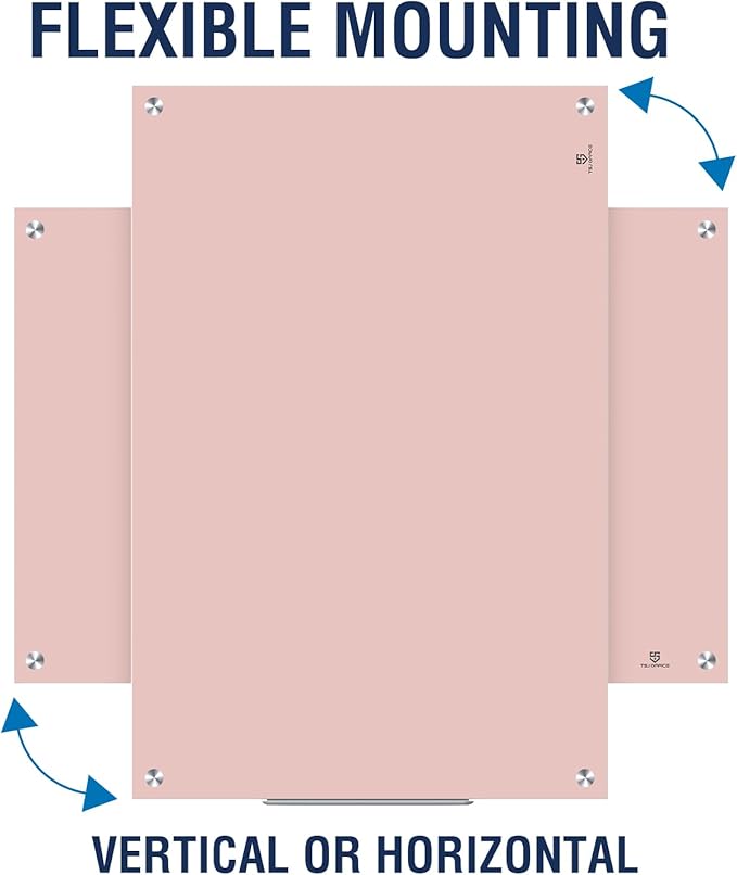 TSJ OFFICE Glass Dry-Erase Board - 36 x 24 Inches Wall Mounted Magnetic Whiteboard, Large Frameless Glass White Board for Office, Home & School, Pink