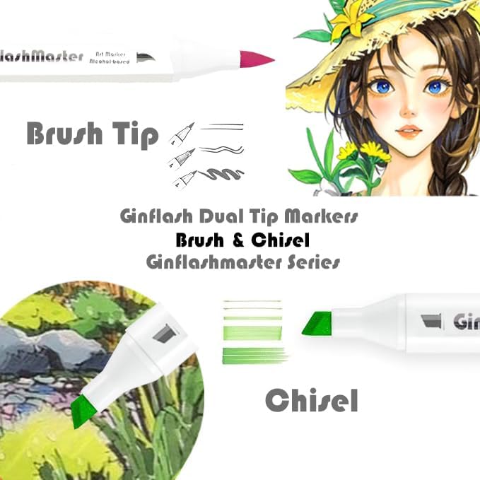 Brush Chisel Tip Art Markers Designer Pen Sketch Alcohol Markers Dual Tips Manga Drawing Coloring book marker (168)