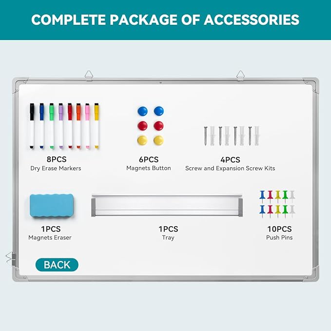 Calendar Whiteboard for Wall,36" x 24" White Board Calendar Dry Erase with Silver Aluminum Frame,Double Side Wall Hanging Board for Office,Home,Kitchen