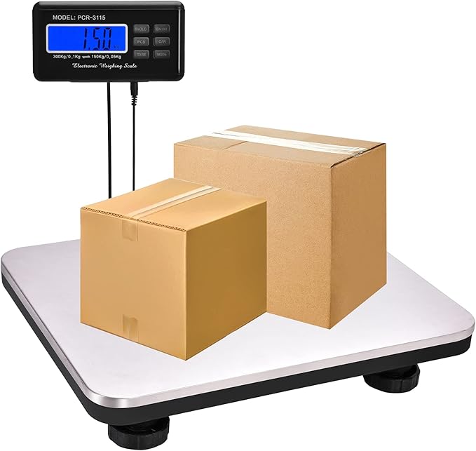 Shipping Scale 660lbs LCD Digital Postal Scale, Stainless Heavy Duty Postage Scale for Packages, 300kg Capacity Platform Scale for Shipping Weighing(14"X 12")