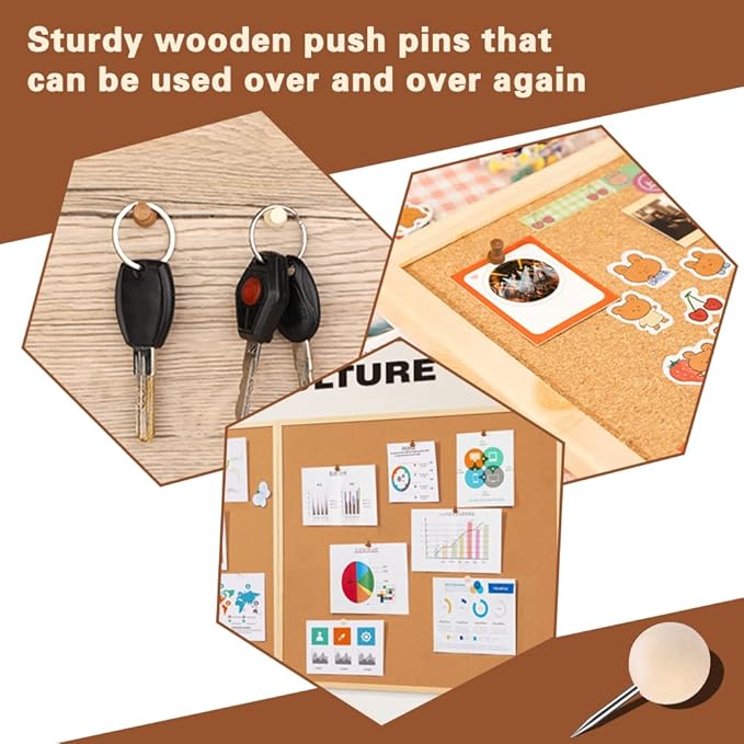 60 Pcs Wood Push Pins, 2 Colors and 5 Types Decorative Thumb Tacks Wooden Head Pin Map Tacks Marking Pin, Wood Thumb Tacks Decorative for Bulletin Boards Craft Projects with Storage Box