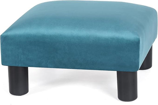 Joveco 15.7'' Small Footstool Ottoman Upholstered Soft Footrest with Non-Skid Plastic Legs, Foot Rest for Desk Couch Living Room Bedroom Office (Blue)