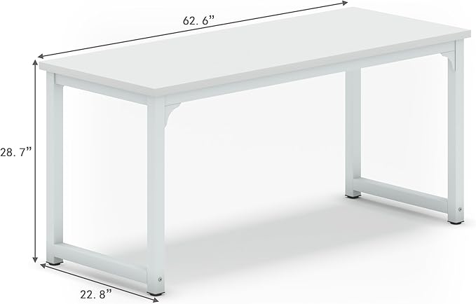NSdirect Large Office Desk for Home Office, Large 63” Computer Desk Table, Wide Writing Study Desk for 2 Person, Metal Sturdy Frame Thicker Steel Legs,Warm White