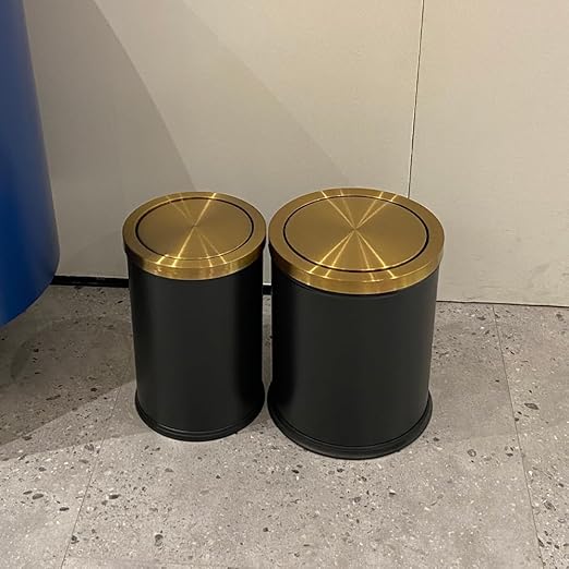 4GAL Bathroom Trash Can with Lid, Small Trash Can with Bronze lid,Black and Gold Waste Basket for Bathroom,Kitchen,Living Room,Hotel,Office (Black)