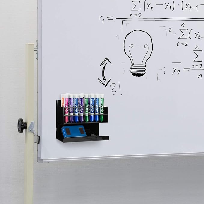 MyGift Wall Mounted Premium Black Acrylic Dry Erase Marker Holder with 16 Slots for Marker Pens and Eraser Storage Tray Whiteboard Accessories Rack for Home Office School Dorm