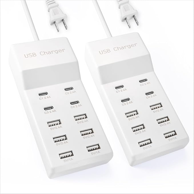 USB Charging Station, 10 Ports Family-Sized USB C Charger Block,USB Power Strip for Smart Phone Tablet Laptop Computer(2 Pcs)
