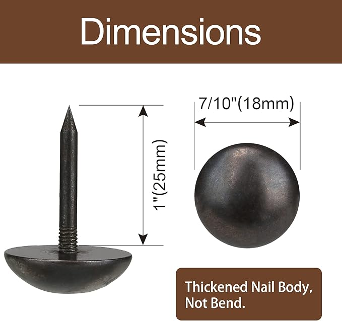 Retro Solid Pure Brass Tacks as Antique Upholstery Nails for Furniture, Decorative Push Pins for Wood,Carpet Tacks,Hardware Tacks,Cap Nails,Thumb Tacks,Brass Fasteners(7/10",18mm Black Color,10 Pcs)