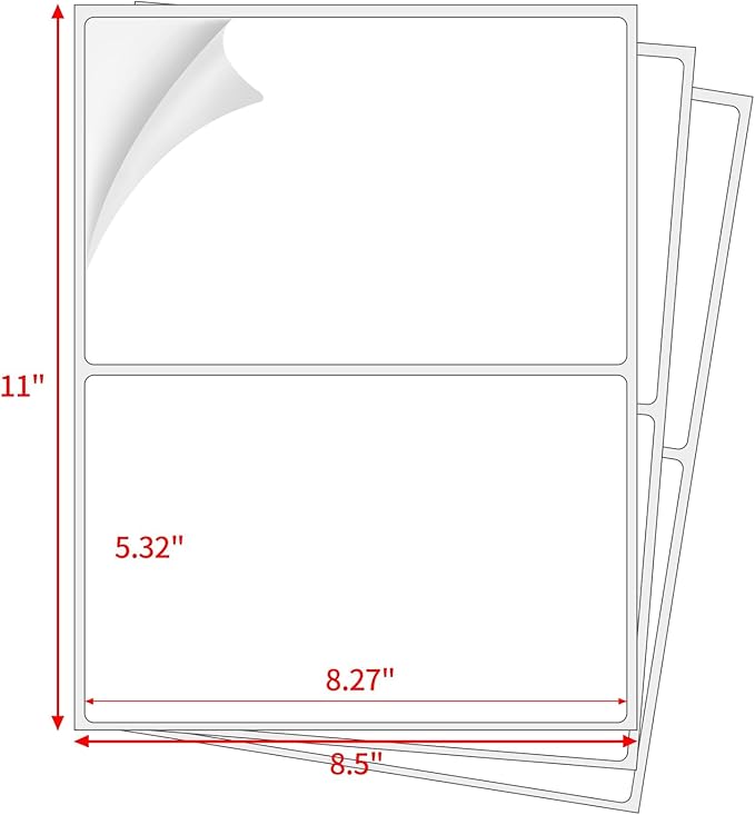 Coopaty Half Sheet Shipping Labels 8.5" x 5.5" Sticker Labels for Laser & Ink Jet Printers, 2 Per Page Self Adhesive Mailing Labels for Packages (100 Sheets, 200 Labels)