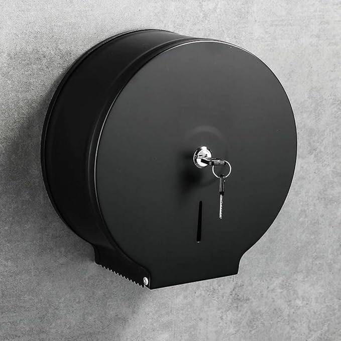 Black Stainless Steel Paper Towel Dispenser Wall Mount, TOBEFORT Commercial Jumbo Toilet Paper Dispenser, 9 Inch Roll with 2.5 Core, Toilet Paper Holder Bath Tissue Dispenser with Lock Key