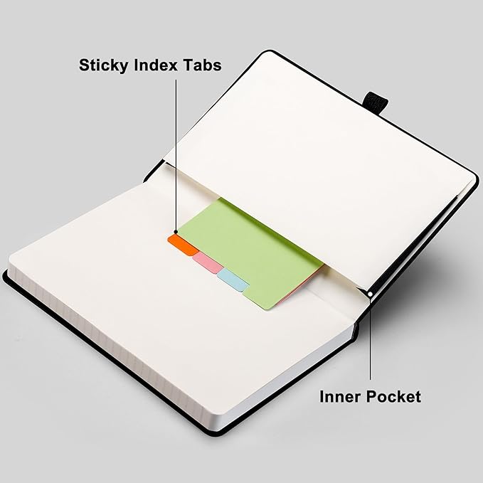 RETTACY Lined Journal Notebook, 2-Pack, 192 Numbered Pages per Pack, A5 Medium Size (5.7'' x 8.3''), for Men & Women, Writing, Work, Leather Hardcover, 100 GSM Thick Paper (Black & Brown)