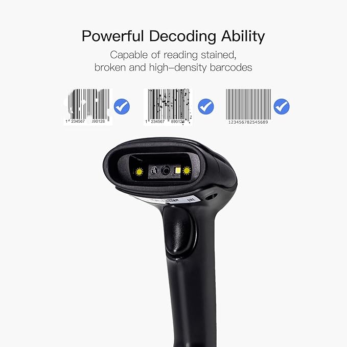 Alacrity 1D 2D Barcode Scanner with Adjustable Stand Handheld Handsfree USB QR Barcode Reader Wired Plug and Play Automatic Scanning Available CMOS Image Bar Code Reader