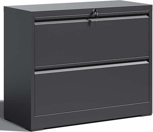 Locking File Cabinet with 2 Drawer Heavy Duty Large Metal Filing Cabinets Home Office Black Lateral File Cabinets Wide Steel Cabinet fors Legal/Letter Size,Assembly Required