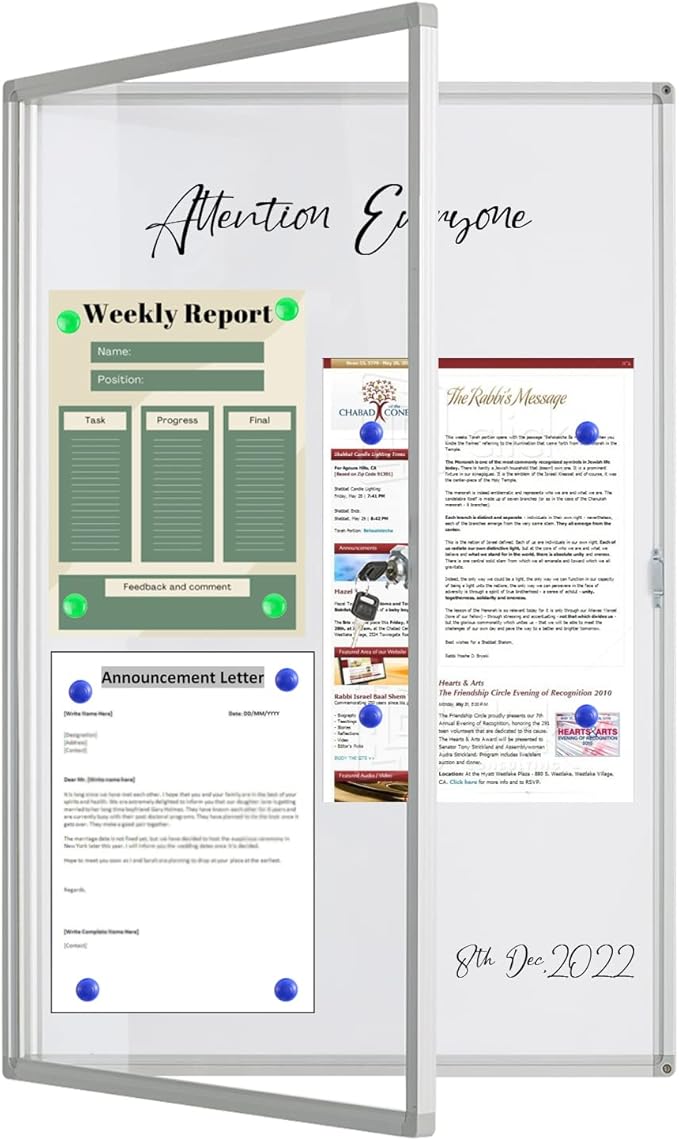 Lockable Magnetic Whiteboard Enclosed Bulletin Board – 36x24 Inch Aluminum Frame Notice Board with Acrylic Door Wall-Mounted Dry Erase Display for Home, Office, School & Lobby