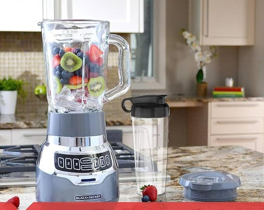 BLACK+DECKER BL1400DG-P Quiet Stainless Steel Blender with Cyclone Glass Cup