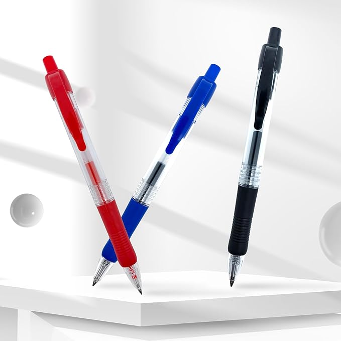 Blue Ballpoint Pens for School Office with Rubber Grip,Fine(0.5mm) Point Retractable-Set of 12 Writing Pens