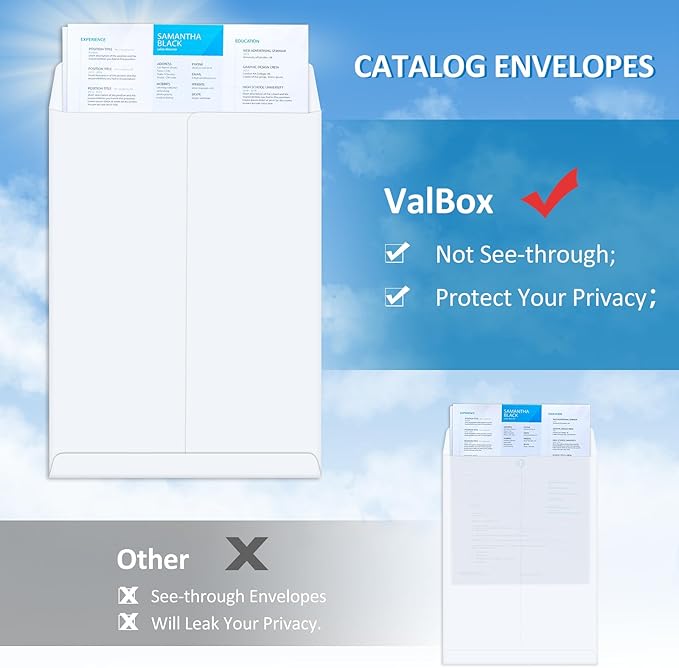 ValBox 9x12 Self Seal Catalog Envelopes 250 Packs White Envelopes with Peel and Seal Flap for Mailing, Organizing and Storage