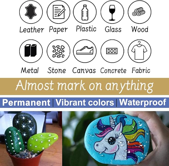 Paint Pens Paint Markers - Black Permanent Markers 8 Pack, Oil Based Waterproof Quick Dry Medium Tip Marker Pen for Metal, Wood, Fabric, Plastic, Rock, Stone, Mugs, Canvas, Glass, Art Craft