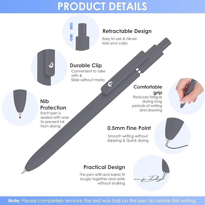 Gel Pens, 6PCS Black Ink Fine Point Pens With Smooth Writing, School Office Supplies, Anniversary Birthday Gifts for Men Women, Quick Dry Pen For Journaling, Nurse Aesthetic Pen (Black Gray White)