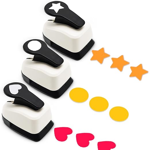 Paper Hole Punch, Heart Hole Puncher, Circle Punch, Star Hole Punches, 1 inch Circle Hole Puncher, 1 inch Star Punches, 1 in Heart Punch, Shape Hole Punch, 3 PCS CraftPunch
