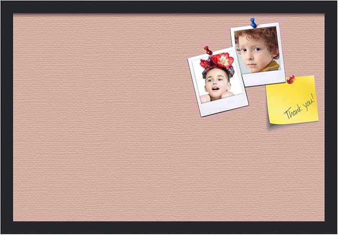 PinPix 24x16 Inch Cork Bulletin Board. This Decorative Framed Pin Board Comes with Pink Pastel Design and a Satin Black Frame. Ideal for Home Office Decor or Message Board (PinPix-1813)