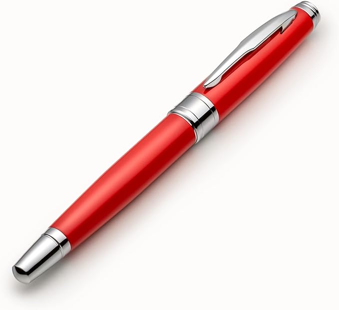 ZenZoi Red Elegant Executive Rollerball Pen - Smooth Writing Fine Point Roller Gel Ink Refills - Fancy, Luxury Gift Set for Men or Women - Premium, Refillable, Professional