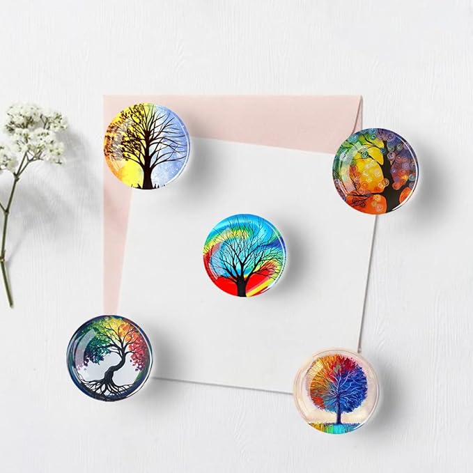 12Pcs Glass Refrigerator Magnet Fridge Sticker,Life Tree Crystal Fridge Magnets Decoration for Crafts,Strong Fridge Magnets for Kitchen, School,Office Whiteboard, Cabinet and Dishwasher (Life Tree)