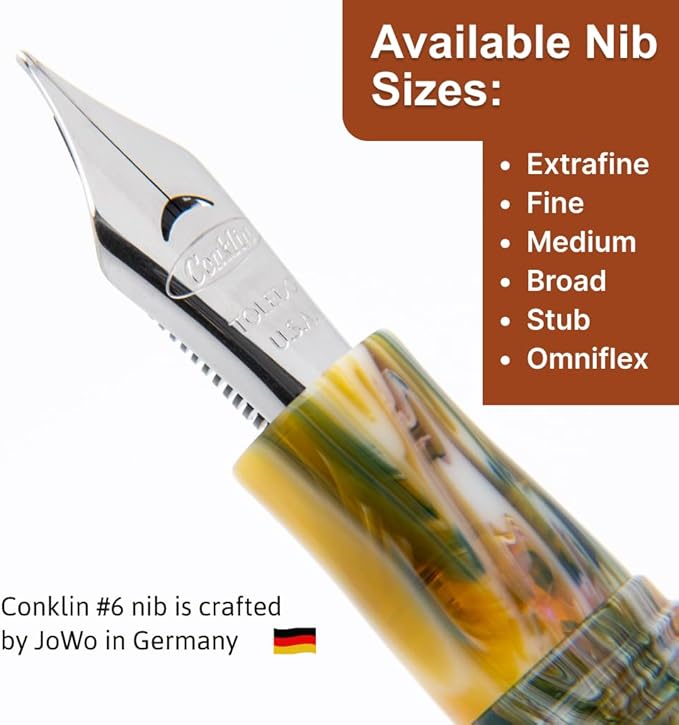 Conklin 1898 Fountain Pen, Misto Orange - Stub Nib | Unique Resin Pen with Luxury Design | JoWo Stainless Steel Nib Made in Germany | Ideal for Calligraphy Enthusiasts