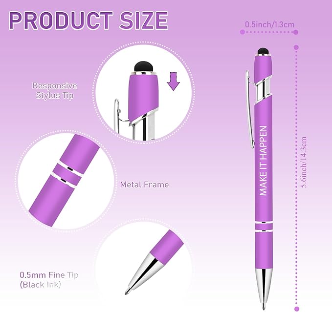 50 Pcs Inspirational Pens Bulk - Motivational Ink Ballpoint Pen with Quotes Stylus Tip Nurse Gifts for School Coworkers Office Supplies Black Ink