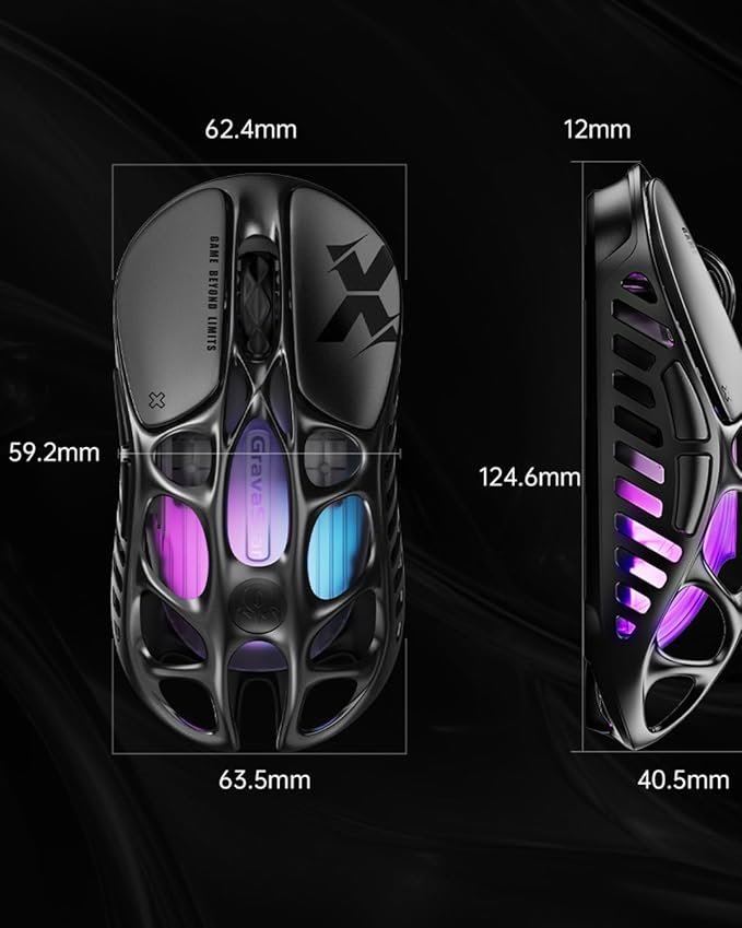 GravaStar Mercury X Wireless Gaming Mouse – 32,000 DPI PAW 3950 Sensor, 1000Hz Polling Rate, Only 49g, Magnesium Alloy Hollow Frame, RGB Lighting, 5 Programmable Buttons