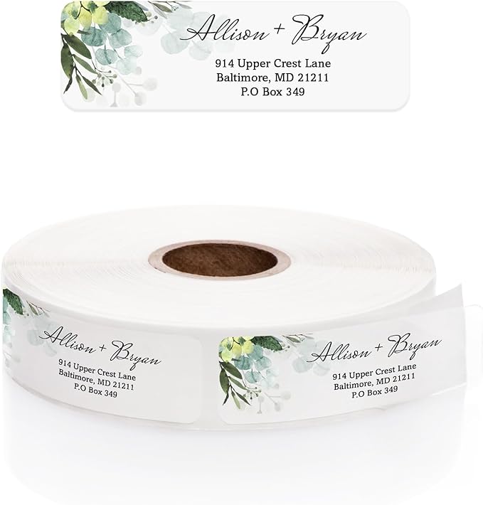 Clear Floral Greenery Rolled Address Labels / 250 Personalized Return Address Labels/Custom Address Stickers in Elegant Plastic Dispenser
