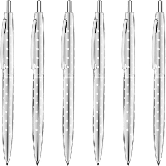 Unibene 6 Pack Cute Dot & Sliver Click Ballpoint Pens -1.0mm Medium Point Black Ink with 6 Stainless Steel Refills for Business Office Students Teachers Wedding Christmas 