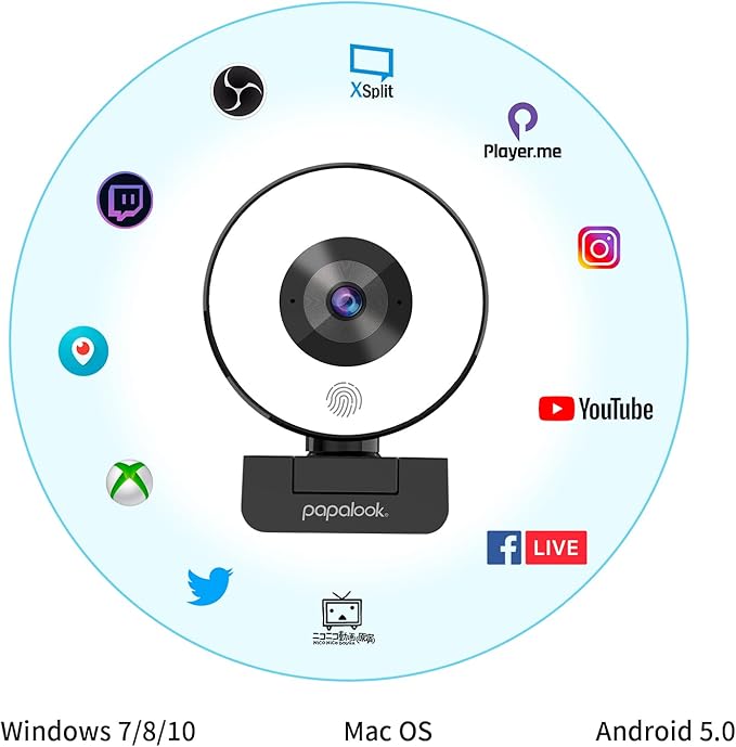 papalook 2K/1080P Webcam with Light and Privacy Cover, PA552 Full HD Streaming Web Camera with Dual Microphones, Plug and Play USB Computer Webcam for PC Laptop Desktop, Mac Zoom Skype Teams