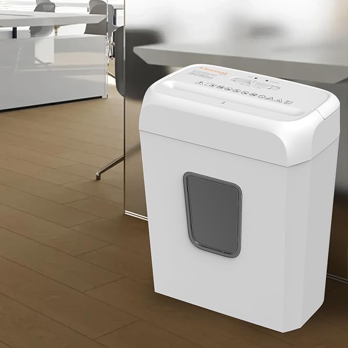 Bonsaii Low Noise Operation Paper Shredder, 6-Sheet Cross-Cut, Credit Card Shredder, Home Office, Handle for Document, Mail, Staple, 3.4 Gal Wastebasket, Easy-Carry Handle, White(C237-B)