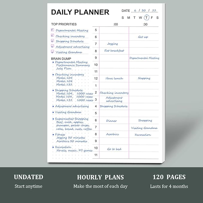 Tiankool To Do List Notepad - Daily To Do List with Priorities, Hourly Scheduler and Notes - Daily Planner Notepad for Work, Study, Appointments, 60 Tear Off Sheets Planning Pad, 7x10 Inch